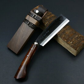 東周作 最高級 黒打 腰鉈 両刃165mm白紙鋼 ウォルナット鞘( ナタ アウトドア キャンプ 林業 薪割り 枝払い 草払い 鉈 )