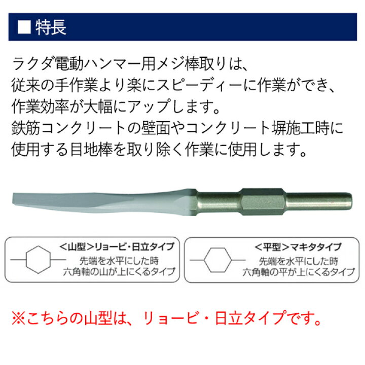 楽天市場】ラクダ 電動ハンマー用 メジ棒取り 山型 17H×240mm 巾9mm 