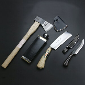 薪割道具セット東周作 アウトドア用剣鉈 120mm 東周作 高級 腰鉈 両刃165mm 木馬斧 天鋼 600g