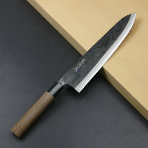 東周作 和牛刀 240mm 両刃 青紙スーパー 割込み 黒打ち仕上げ クルミ柄