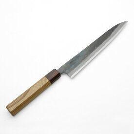 元兼 筋引き包丁 210mm 両刃 青紙1号 割込み 黒打ち仕上げ ケヤキ八角柄 土佐打ち刃物 極上品（和包丁 黒打ち包丁 鍛造 割込み 誕生日 母の日 プレゼント 退職祝い 日本製)