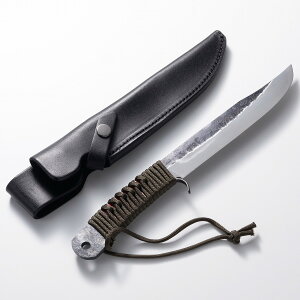 青紙鋼剣ナタ 150mm ロープ巻柄 本革ケース付 アウトドア用ナイフ (狩猟解体 フィッシング 登山 剣鉈 キャンプ ナイフ キャンプギア ブッシュクラフト)