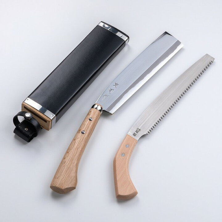 楽天市場】東周作 極上 腰鉈 両刃240mm ＆ 鋸240mm青紙鋼 二丁差し 鞘 