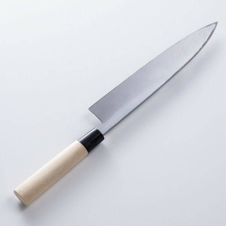 楽天市場】堺元兼 身卸包丁 片刃 240mm白紙2号 刃金つけ 水牛柄 木鞘付  