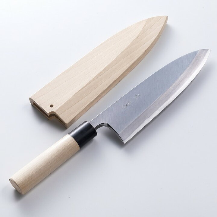 楽天市場】堺元兼 出刃包丁 片刃 210mm 白紙2号 刃金つけ 水牛柄 木鞘 
