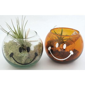 スマイリーフェイスがキュートなガラス製プランターポット！ROUND GLASS PLANTER SMILEY FACE M【フラワーベース スマイル】 インテリア雑貨＆キッチン雑貨のお店hono おしゃれ かわいい プレゼント ギフト 内祝い 小物