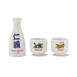 酒屋のノベルティー用酒器セット!T&D SAKESET【徳利 猪口 龍虎 クレイジーケンバンド タイガー&ドラドン 蛇の目 利き酒】 キッチン雑貨 おしゃれ ナチュラル キッチングッズ プレゼント 北欧