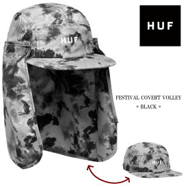 HUF ハフ キャップ ブラック 帽子 ストリート スケート ラップ バトル テラスハウス 衣装 メンズ レディース 男女兼用 ESTIVAL COVERT VOLLEY 2way ナイロン 100% BLACK