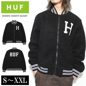 HUF ハフ アウター ボアジャケット スタジアムジャケット BLACK S~XXL ストリート スケート ファッション メンズ レディース 男女兼用 定番 もてる 20代 30代 40代 ストリート スケート SKATE S M L XL SHERPA VARSITY JACKETプレゼント クラシック H 黒 刺繍 zozo town