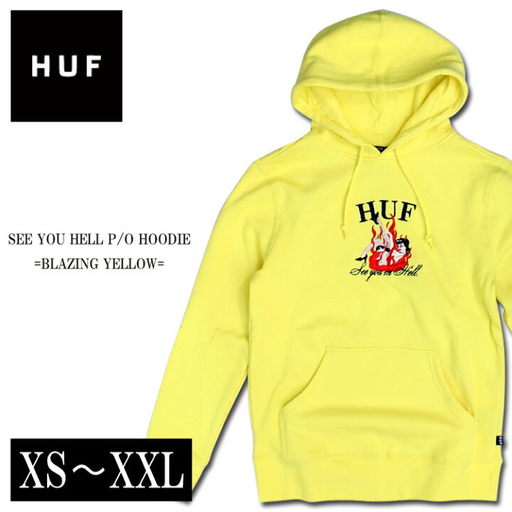 楽天市場 Huf ハフ パーカー プルオーバー スウェット See You In Hell Pullover Hoodie Blazing Yellow 5サイズ 代 30代 40代 新作 メンズ スケーター ファッション 大人っぽい ストリート メンズ アメリカ ブランド 大きいサイズ 黄色 蛍光カラー お洒落 大人