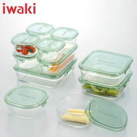 イワキiwakiギフトセット パック＆レンジ デラックスセットグリーン耐熱ガラス