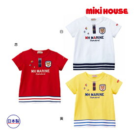 期間限定P11倍●30％OFFセール●ミキハウス　mikihouse　プッチー　裾ボーダー半袖Tシャツ(80・90・100）子ども服　男の子　女の子　幼児　春　夏　プレゼント　くま　ワッペン　お出かけ　アウトレット