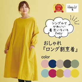 ＼送料無料！月間優良受賞店／ エプロン おしゃれ ロング 割烹着 綿 コットン ゆったり 大きいサイズ カジュアル かっぽう着 割ぽう着 かっぽうぎ レディース 北欧 無地 シンプル 長袖 黒 ブラック フリーサイズ 料理教室 スモック ギフト プレゼント 母の日