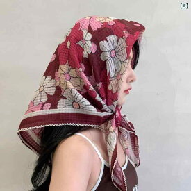 バンダナ おしゃれ レディース の 花柄 コットンと リネンの スクエア スカーフ 90 cm 畑 仕事用の ガーゼ 日焼け防止 ショール用ので 薄手