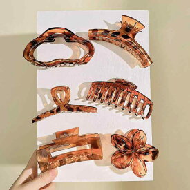 ヘアクリップ レディース ヘアアクセサリー 6点セット 髪留め 髪飾り バンスクリップ ヒョウ柄 ブラウン系 髪留め まとめ髪 ヘアアレンジ 大きめ おしゃれ かわいい 高級感 べっ甲柄 マット シンプル 通勤 通学 普段使い オフィス カジュアル ヘア