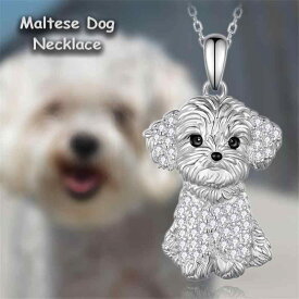 ネックレス レディース マルチーズ犬 ペンダント シルバー 合金 ジルコニア パヴェ 繊細 デザイン ジュエリー アクセサリー かわいい モチーフ 普段使い