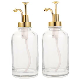 シロップディスペンサー 2本セット 500ml ガラス ステンレス製 ポンプボトル コーヒーバー 蜂蜜 保存容器 透明 液体用