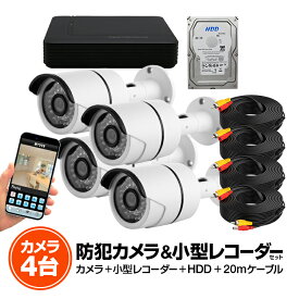 防犯DVRレコーダー+カメラ4台+20m延長ケーブル4個+HDD（1TB）セット マウス付き操作便利 DVRレコーダーセット HDDフルセット HOP-DVR1004FUSET 送料無料