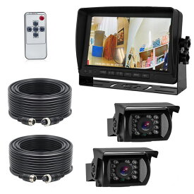AHDデジタルバックカメラ2個搭載 車載レコーダー 12/24V車兼用 エンジン連動 上書き 危険運転対策 リモコン付き メモリカード録画 7インチDVRモニター 2分割対応 HOP-OMT70AHDSET2 送料無料