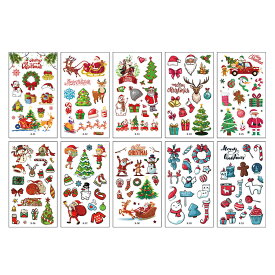 【10枚セット】クリスマスボディシール ステッカー X'mas デコレーション ボディーペイントタトゥー 学生 パーティー 仮装 コスプレ HOP-XMASSEL10S