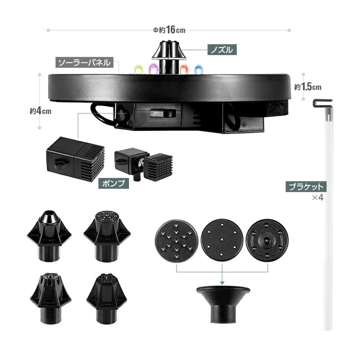 楽天市場 蓄電式 ソーラー噴水ポンプ Ledイルミネーション付き 夜間も作動 バッテリー内蔵 フロートタイプ ノズル7種類付属 太陽光発電 公園 農業 園芸 イベント広場などに Hop Csp13d1 ホープスター