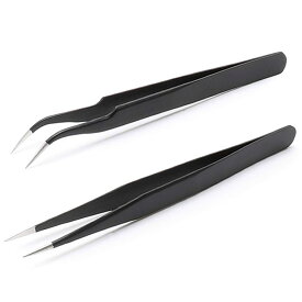 【2本セット】精密作業用ピンセット 静電気防止（ESD対策）ステンレス 極細 精密加工 機械の組立てなどに HOP-PTPSET02
