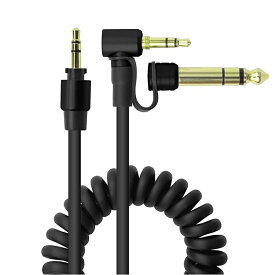 高音質AUXオーディオケーブル 3.5mm&6.5mm互換プラグ 伸縮式 カール式 約1.8m L字タイプ 金メッキ カラオケマイク ヘッドホン パソコン 3.5mm延長 6.5mm対応 HOP-DETOX3565