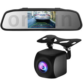 バックカメラセット バックミラー型モニター 36万画素 カメラは人気のA0119N 防水仕様 広角視角 4.3インチルームミラーモニター HOP-403CSET