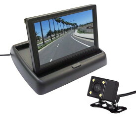 折り畳み式5インチフリップアップモニター ワイド画面 映像入力2系統 暗視対応LED搭載小型防水カメラのお得なセット 12V専用 HOP-MOT50BK006