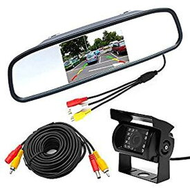 12V/24V兼用バックカメラセット トラック、バス、重機等対応 4.3インチルームミラーモニター+暗視防水バックカメラ＋20mケーブル ガイドライン表示対応 HOP-403CBK700CB20