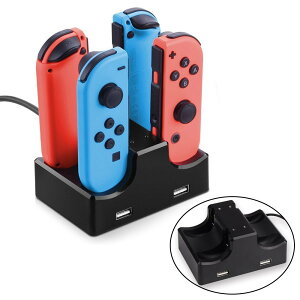 Joy-Con専用充電スタンド Switchコントローラー充電器 4台同時充電対応 USBポート2個搭載 スマホなどの充電も可能 充電指示ランプ付き 縦置き ブラック HOP-SWITDOCK2 送料無料