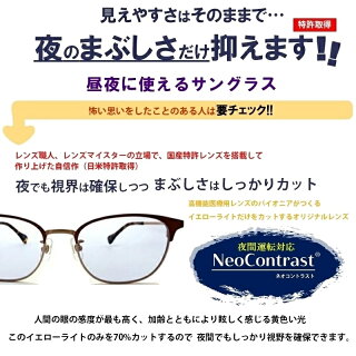 楽天市場 ネオコントラスト メンズ レディース ナイト ドライブ Neocontrast オーバー サングラス メガネの上から 夜用 うすい色 オーバーグラス Uvカット めがね 雨天 夜間 車 運転 夜 見える ライト 眩しい まぶしい 昼夜兼用 おすすめ クリア レンズ 防眩 ロード