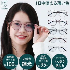 【ポイント倍増! 割引クーポン!】 トライガード 調光サングラス 超高品質 サングラス チタン 鯖江 メラニンサングラス 夜間 運転 メンズ UVカット UV420 HEVカット 透明 クリアサングラス ルテイン 薄い色 TRIGUARD 透明 メガネ 度付 度あり 1525