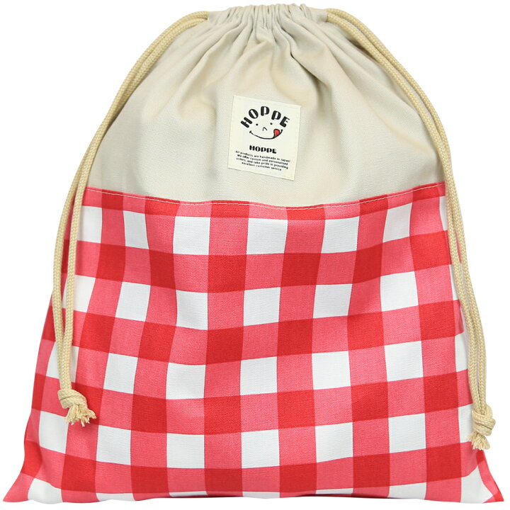 楽天市場】巾着 L レッドチェック HOPPE（ホッペ）【日本製 手作り  