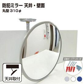 カーブミラー 室内 防犯ミラー 丸型 310φ フレキシブル アーム フレキ ビス止め 防犯 屋内 天井 壁面 店舗 万引き イタズラ 防止 防犯グッズ 盗難防止 業務用 アクリル製 /グレー/白/青/日本製 yh037