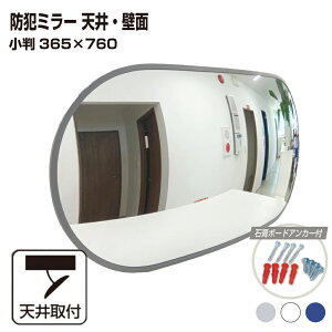 カーブミラー 室内 防犯ミラー 小判 365×760mm フレキシブル アーム フレキ ビス止め 防犯 屋内 天井 壁面 店舗 万引き イタズラ 防止 防犯グッズ 盗難防止 業務用 アクリル製 /グレー/白/青/日