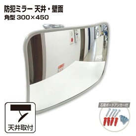 カーブミラー 室内 防犯ミラー 角型 300×450mm フレキシブル アーム フレキ ビス止め 防犯 屋内 天井 壁面 店舗 万引き イタズラ 防止 防犯グッズ 盗難防止 業務用 アクリル製 グレー 日本製 yh069