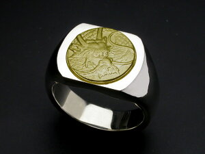 龍紋リング・印台・K18ゴールドエンブレム シルバー 925 K18金 18K 指輪 メンズ メンズアクセ