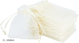 オーガンジー 巾着袋 ギフトバッグ アクセサリーや小物入れに 包装用 無地 ホワイト 10x8cm 100枚 (白, 10x8cm)