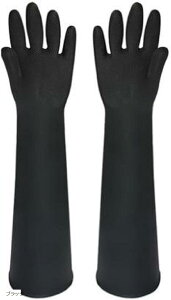 ゴム手袋 60cm ロング 厚手 サンドブラスト メッキ グローブ 消毒 清掃 作業 黒 (ブラック, Free)