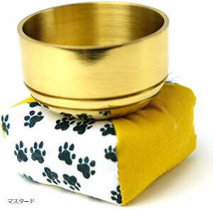 ペット仏具 セット おりん 日本製 りん棒 足跡柄 座布団(マスタード)