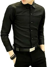 メンズ ワイシャツ 長袖 カジュアル 大きいサイズ 大きめ おしゃれ 斑点 ドット ポリエステル 黒M( ブラック, m)