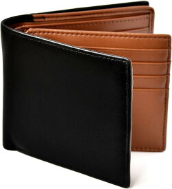 二つ折り 財布 本革 大容量 カード 18枚収納 新設計のボックス型小銭入れ メンズ ブラックxブラウン( ブラック/ブラウン)