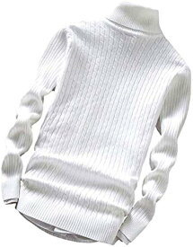 ハイネック スリム ケーブル ニット セーター メンズ( ホワイト, 01.M(日本サイズ:S))