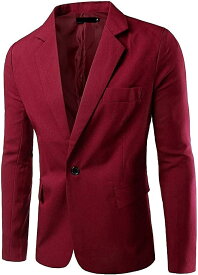アスペルシオ カラフル 長袖 ジャケット メンズ フォーマル 紳士 アウター シングル ボタン 赤色( レッド, M)
