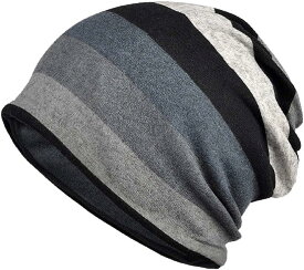 帽子 メンズ レディース ニット帽 薄手 ふんわり コットン オールシーズン ボーダー( グレーブラック, 55.0-59.0 cm)