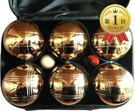 【楽天ランキング1位入賞】ペタンク ボール ブール ゴールド 6個セット 直径72mm 公式規格 普及用 練習用 ケース・木製ビュット・メジャー付き (ゴールド)