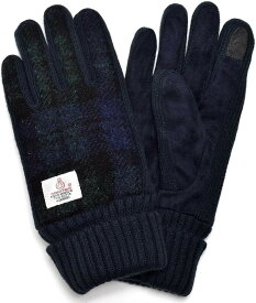 【楽天ランキング1位入賞】ハリスツイード Harris Tweed レディース 手袋 ニットマチ スマホ対応 (ネイビー, M)
