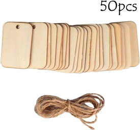 木材チップ 木片 木製 DIY DIY素材 天然木 長方形 麻縄付き( 50枚セット)
