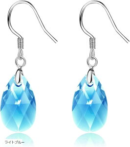C HLOEOS ピアス レディース 人気 華奢 水滴 ティアドロップ フックピアス 揺れる シルバー925純銀 綺麗 色可変クリスタル 大人 おしゃれ フレッシュ セクシー かわいい きれい 素敵(ライトブル